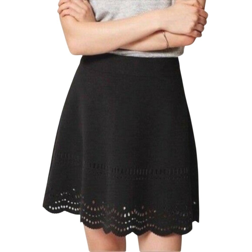 Loft Laser Cut Eyelet Scalloped‎ Hem Black Skirt 2